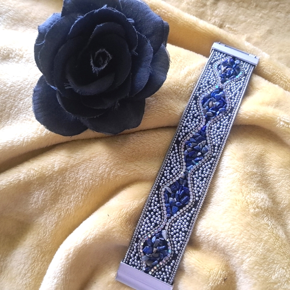 Elegant Silver and Blue Beaded Bracelet